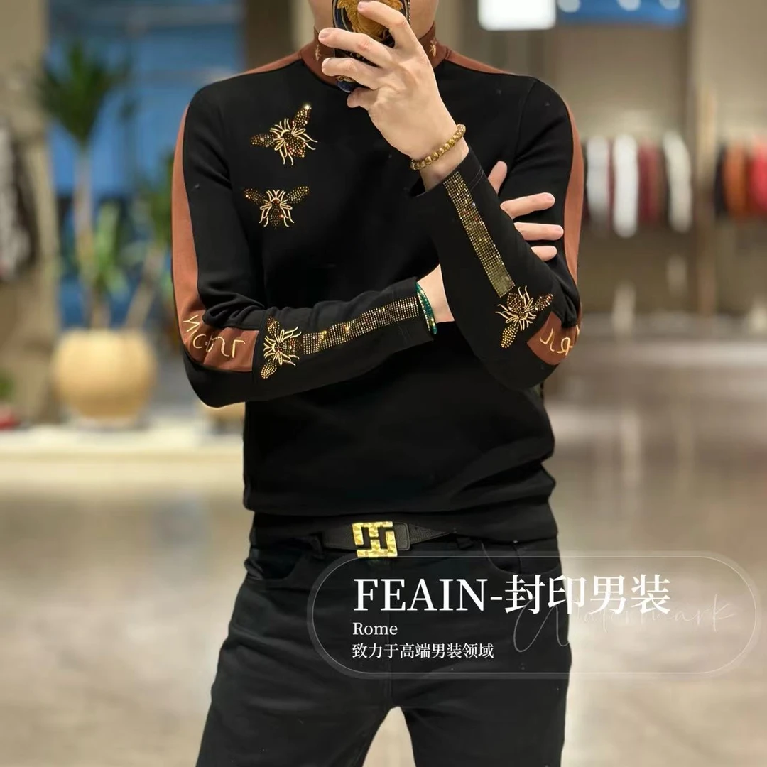 【加绒加厚】高端定制立体修身裁剪奥钻刺绣小蜜蜂加绒加厚卫衣3332