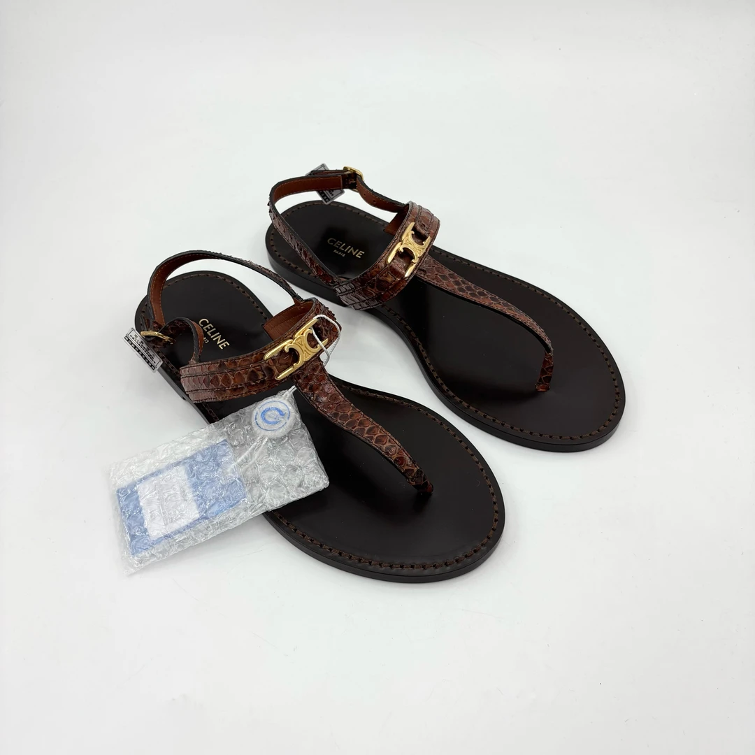 未使用 Celine/思琳 37码/夹脚凯旋门稀有皮凉鞋/TT250490