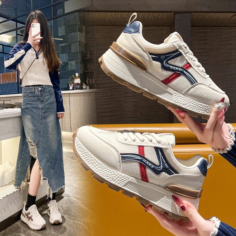 网面阿甘鞋女2025春季新款百搭厚底增高休闲运动鞋爆款轻便老爹鞋
