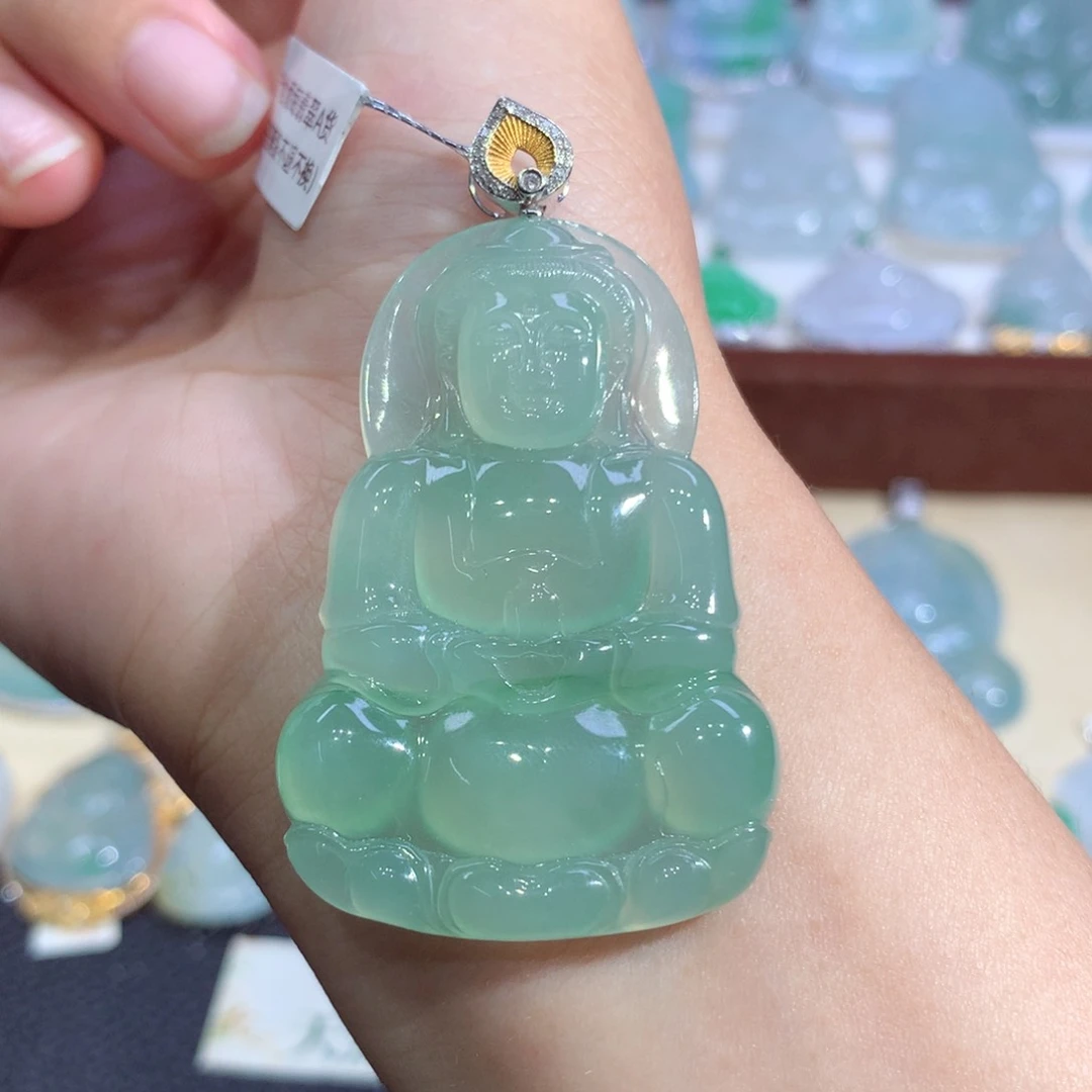 吊坠(不含链)18K金镶嵌翡翠观音