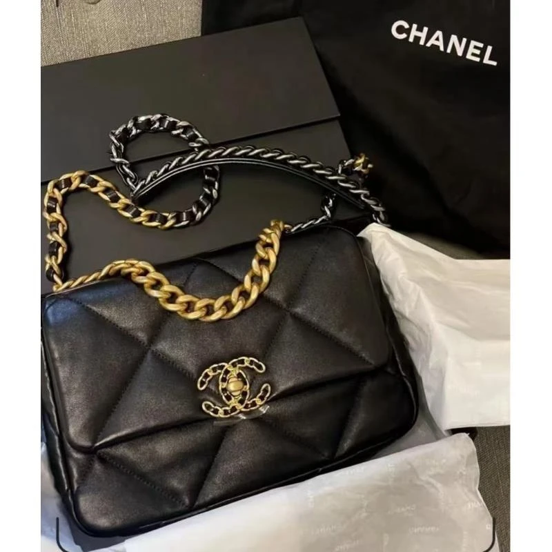 99新 Chanel/香奈儿 24期 黑金中号19bag包 芯片款 30cm 17613453