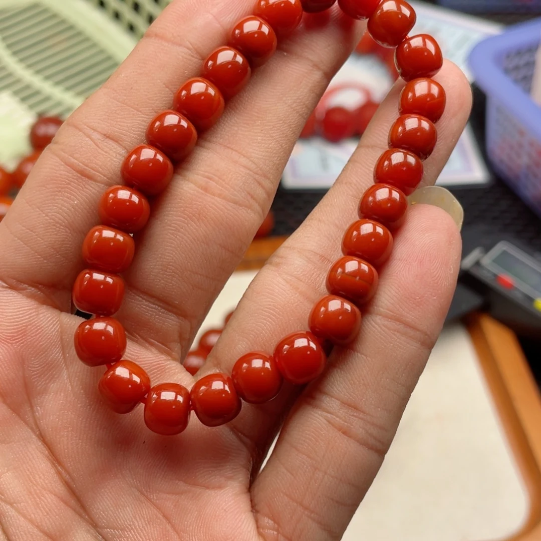南红玛瑙未镶嵌柿子红老型卡7+手串