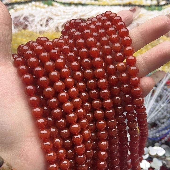 玛瑙/玉髓珠宝半成品未镶嵌一条8mm左右红玛瑙