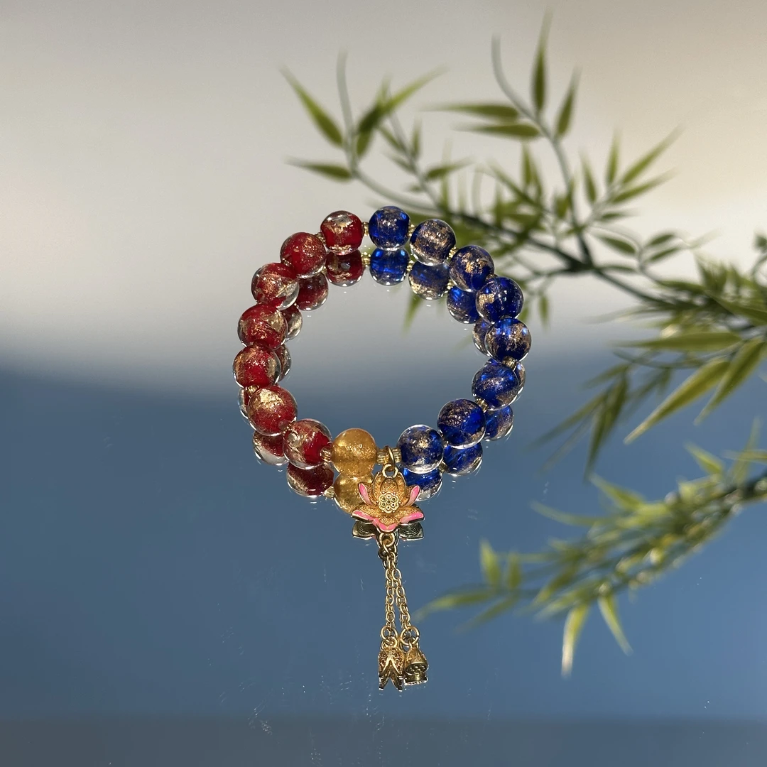 合金玻璃手链 两世欢金箔琉璃双色单圈手串气质烧蓝百搭蓝色手工