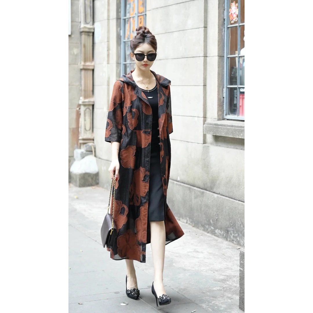 春季新款外披时尚减龄不挑人时尚大码女装#3027-1焦糖连帽