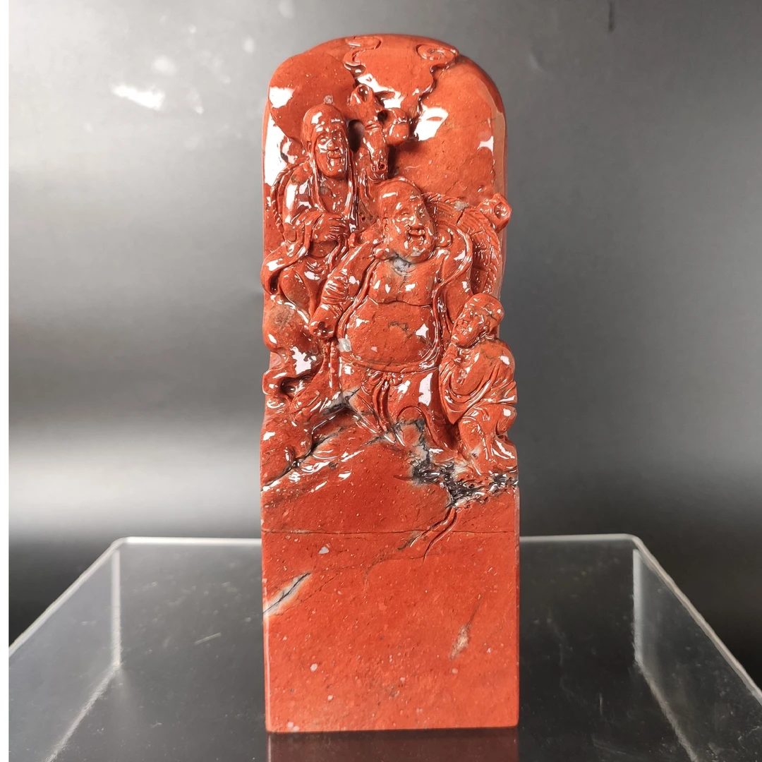 国石/寿山石蜡烛红三聚贤大印章/老性蜡烛红/ST1205