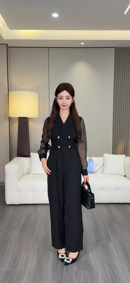 【清】小个子秋季新款休闲感气质时尚显瘦网红高腰连体裤