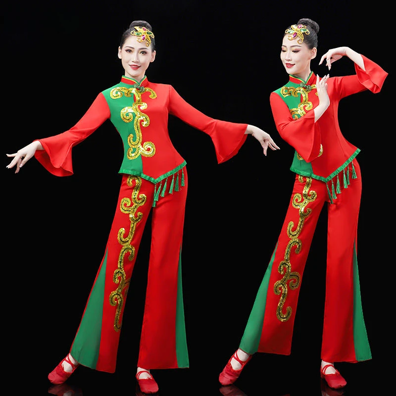 新款广场舞跳舞服装中老年秧歌服装广场舞大妈腰鼓服装演出套装