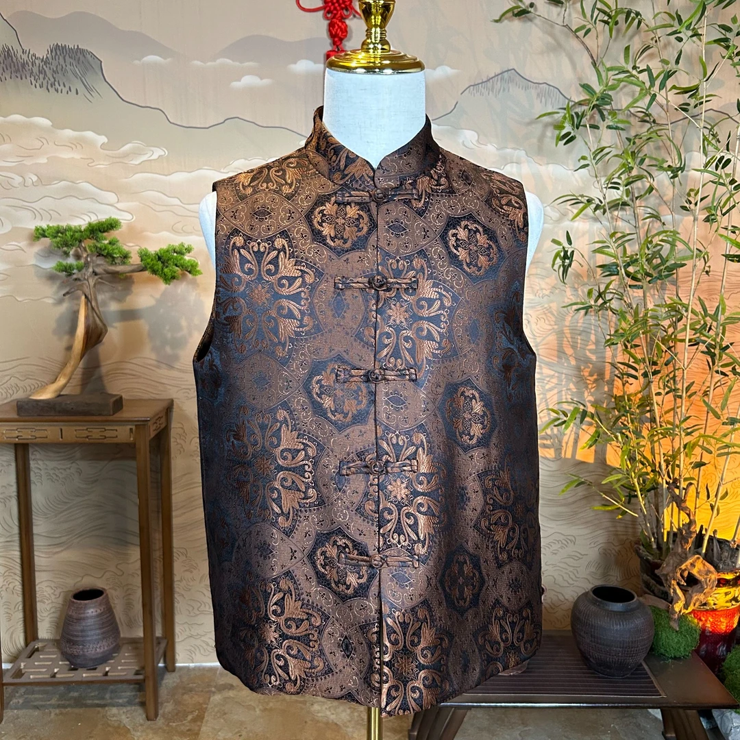 馨蕴古玥  新宋锦国风男士开衫马甲  新中式立领男装