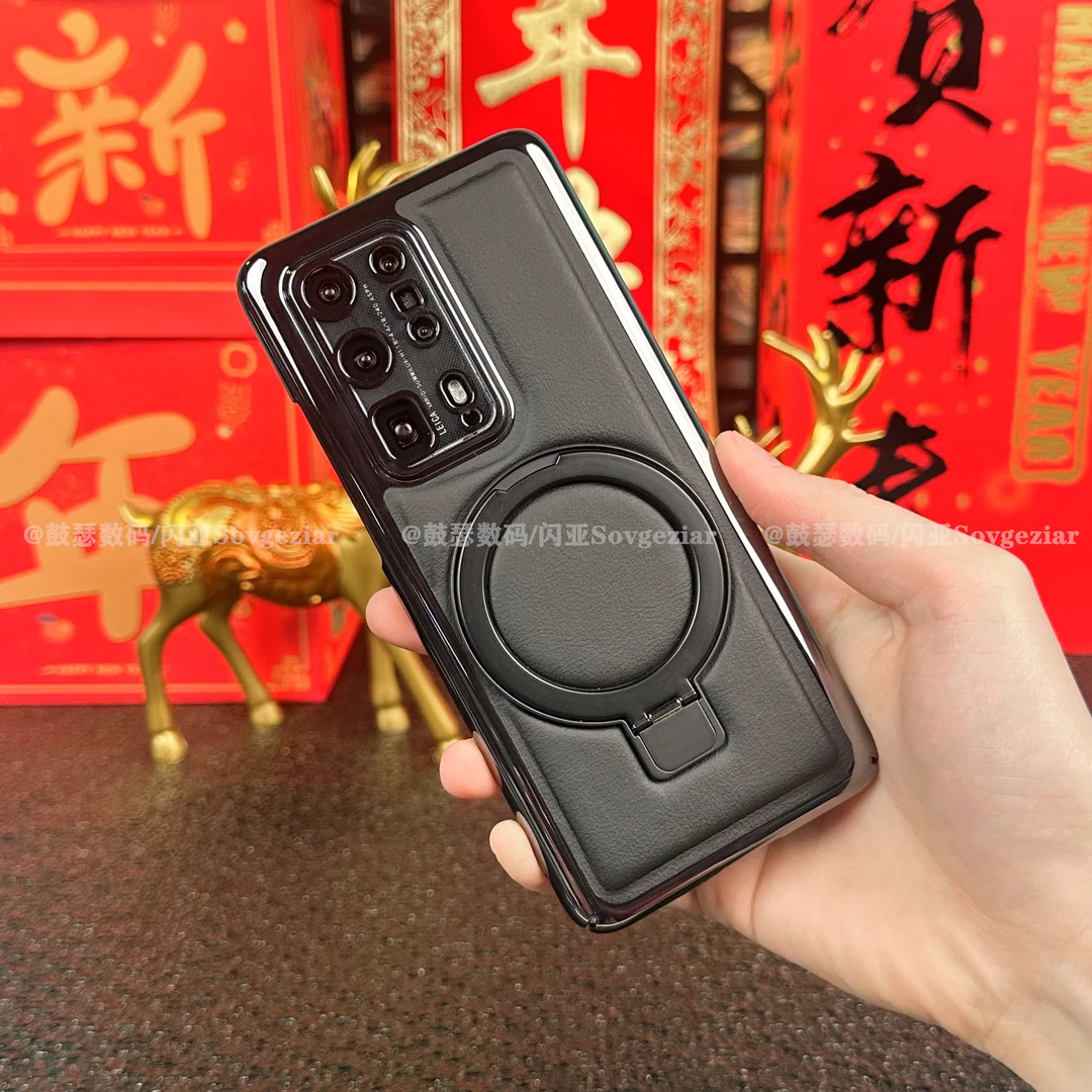 适用于华为P40 Pro+手机壳电镀皮纹球拍支架保护套高端