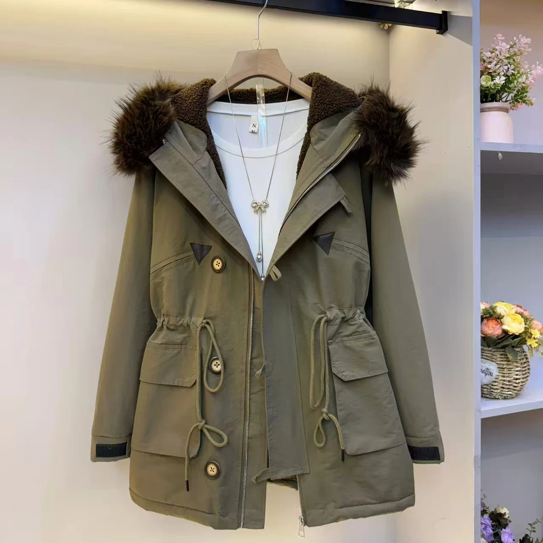 女款冬季派克服外套短款宽松显瘦子毛领可拆卸皮草外壳