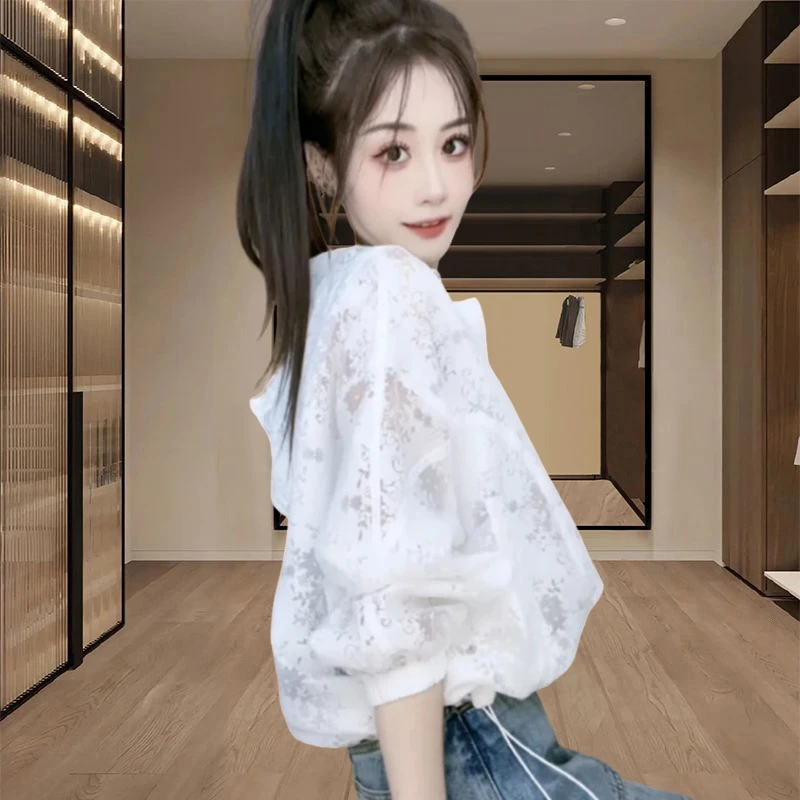 小个子薄外套防晒衣女2025新款夏季蕾丝透气短款连帽防晒服上衣服