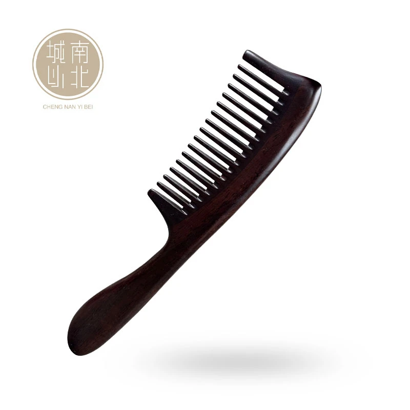 003号-黑檀木中-齿手柄木梳 赠送礼盒布袋包装 中齿