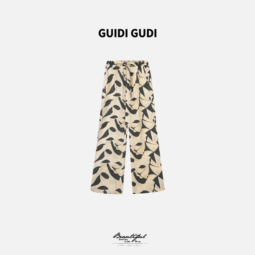 GUIDI GUDI【油画布】女人味时尚高腰休闲裤/黄加蓝K9521498CH