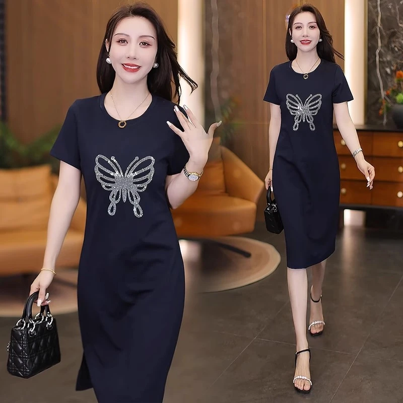 2025夏季新款洋气质显瘦遮肉中长款减龄休闲T恤裙子