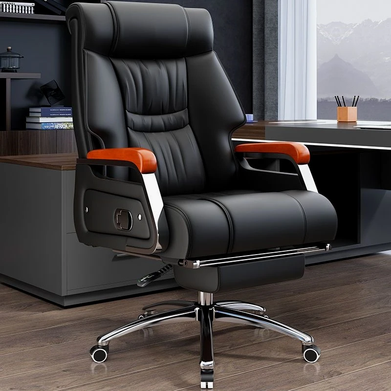 真皮老板椅子午睡办公椅可躺家用舒适久坐按摩转椅靠背电脑椅牛皮