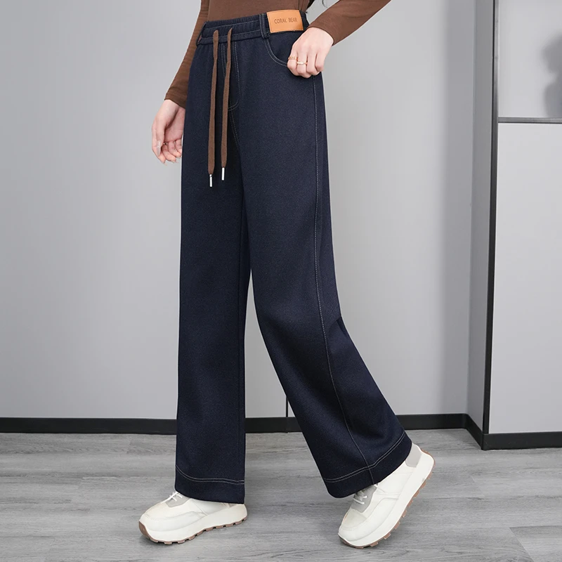 2025秋新款牛仔裤女松紧高腰爆款阔腿裤弹力大码休闲裤直筒裤女裤