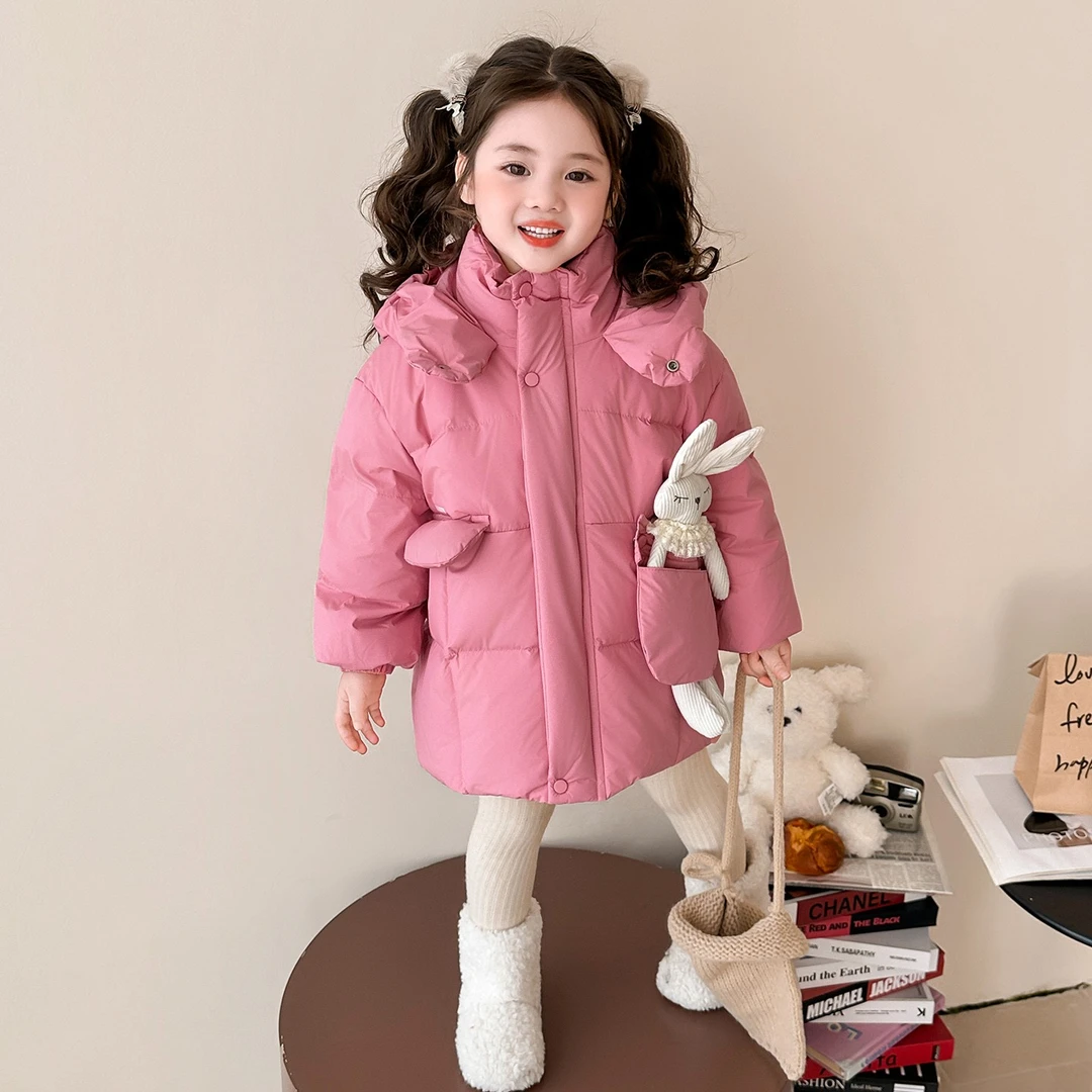 女童中长款冬季羽绒服新款小童洋气加厚保暖洋气小女孩白鸭绒外套