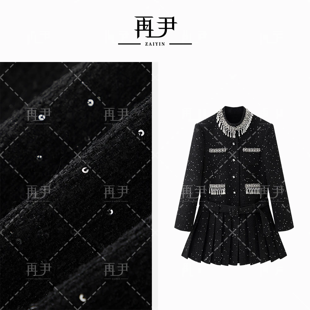 【鎏珠蝶衣】小众设计师定制时尚气质冬季百搭女连衣裙G24DT121055