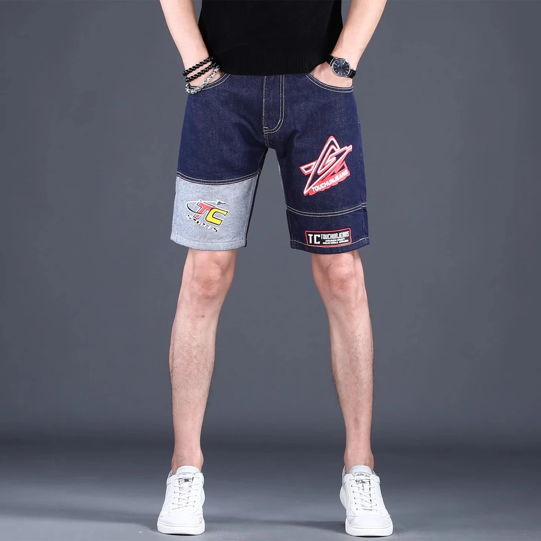 高端潮牌牛仔短裤男款2025新款夏季薄款弹力美式男士五分裤子爆款
