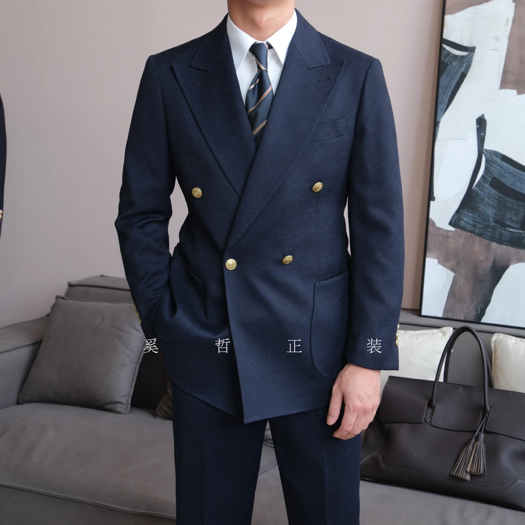 秋冬新款复古绅士老钱经典布雷泽四扣一西服套装24207