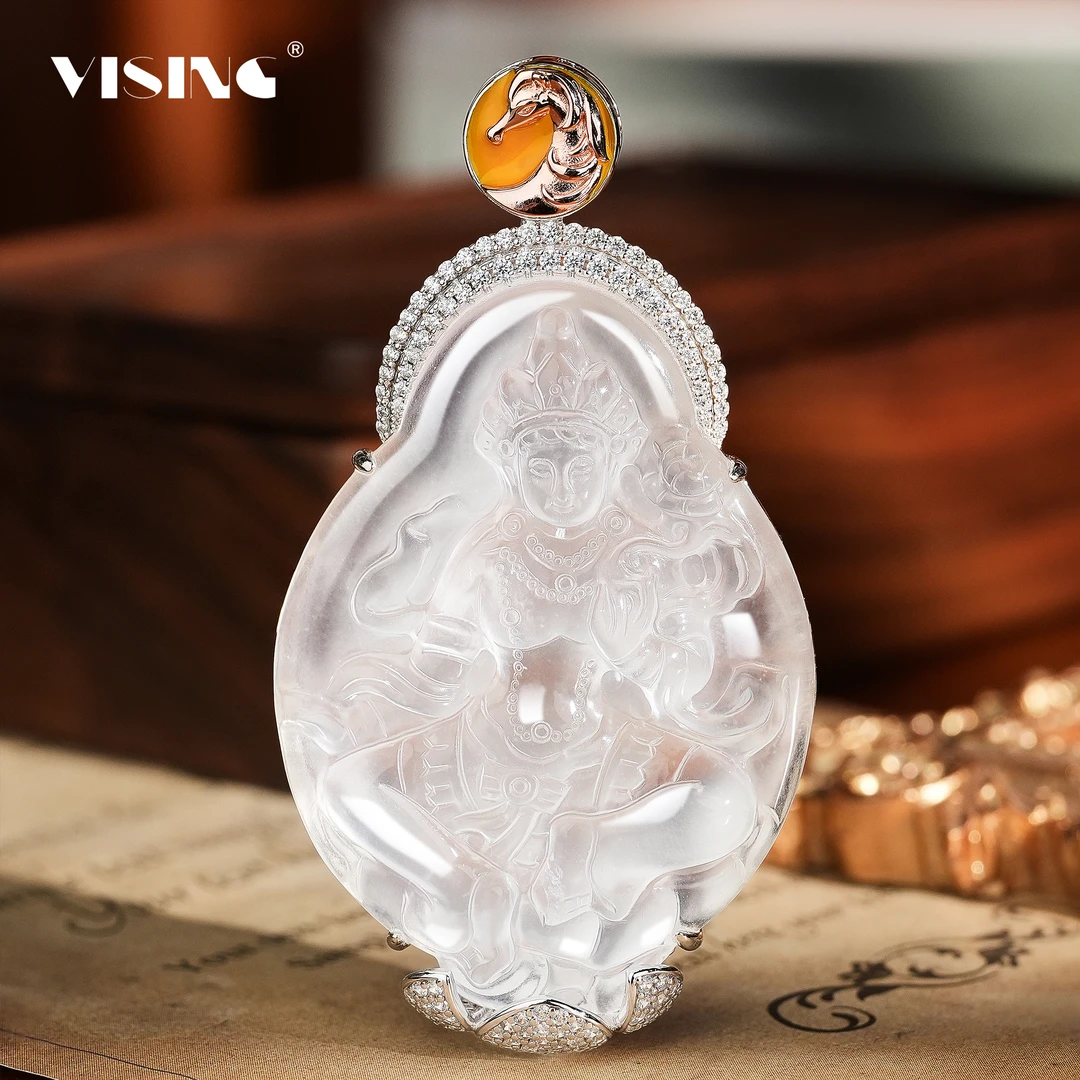 【福利】VISING天然石英质玉水沫马本命佛大势至菩萨吊坠挂坠