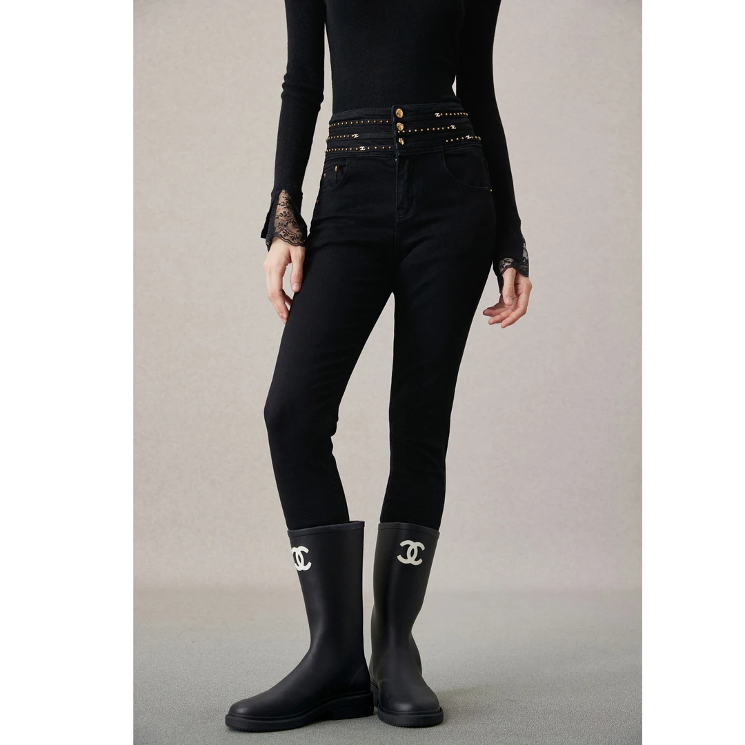 COCO BECCI【暗夜鎏金】高腰时尚钉珠显瘦加绒牛仔裤CFXYD162080