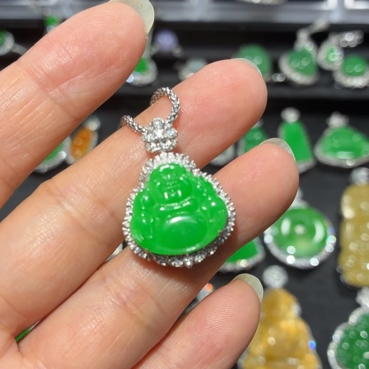 翡翠18K金镶嵌吊坠(不含链)翡翠