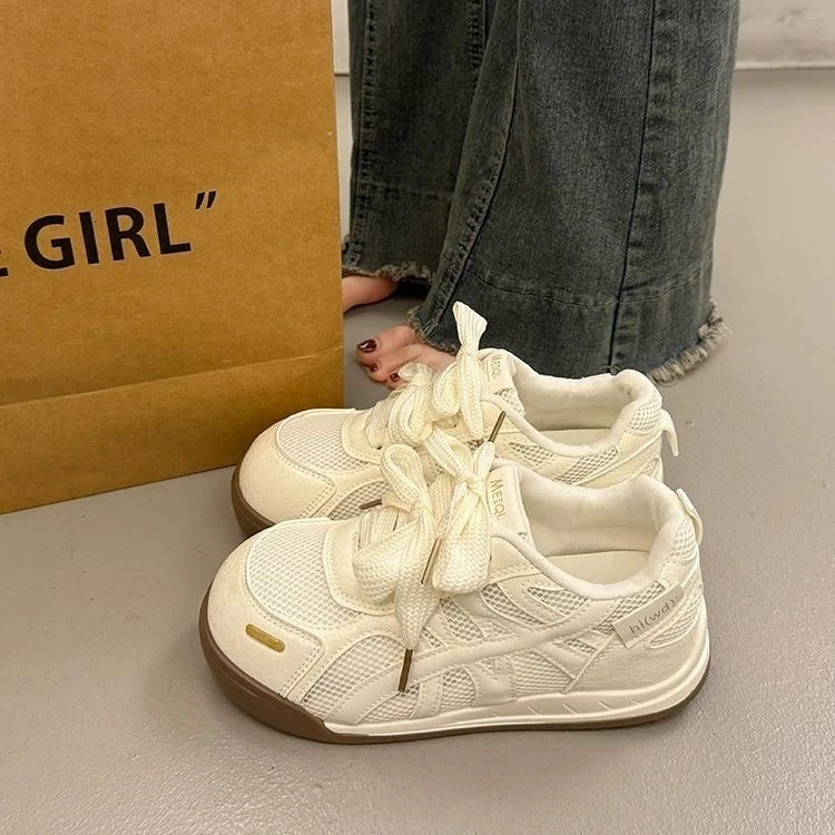 爆款小众厚底板鞋女夏季百搭2025超火新款网面透气休闲运动面包鞋