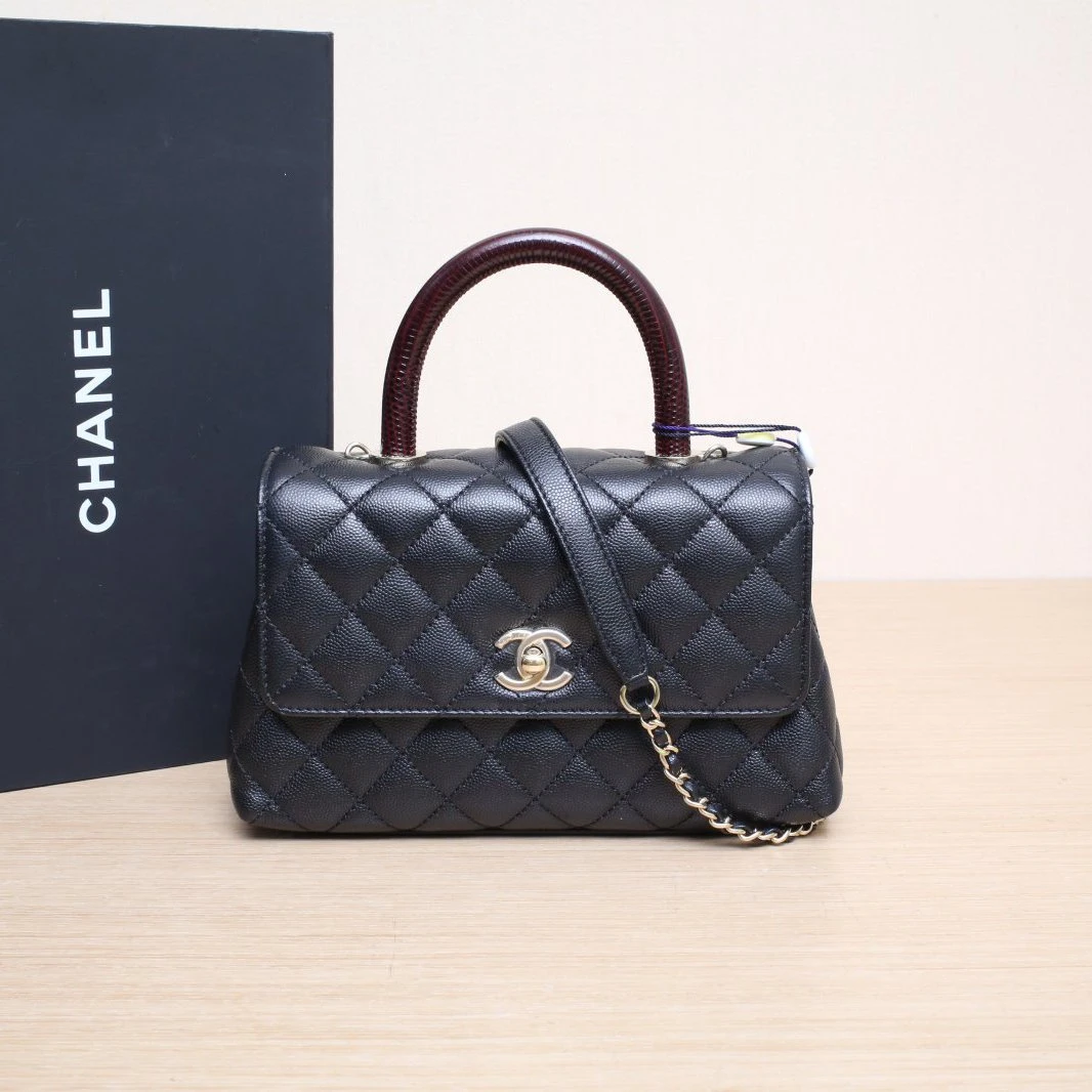 99新 Chanel/香奈儿 【双双】-Coco Handle 小号 芯片开蜥蜴压纹