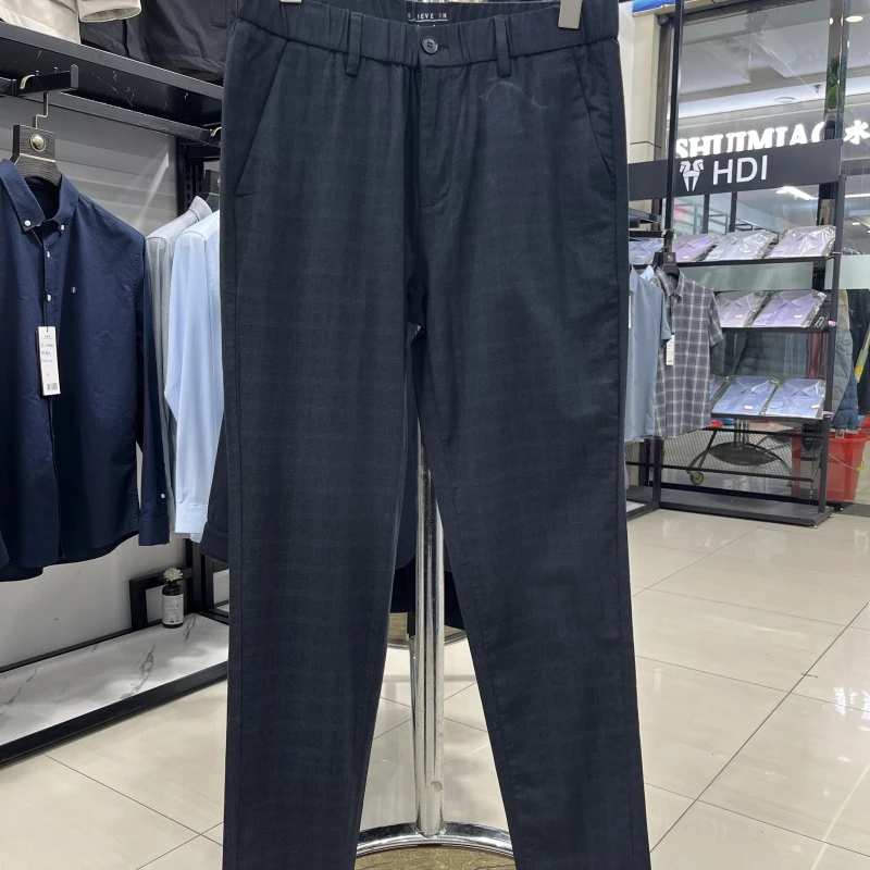 海依柜剪标九分裤!棉+莫代尔 春夏男士薄款松紧腰格纹休闲裤174