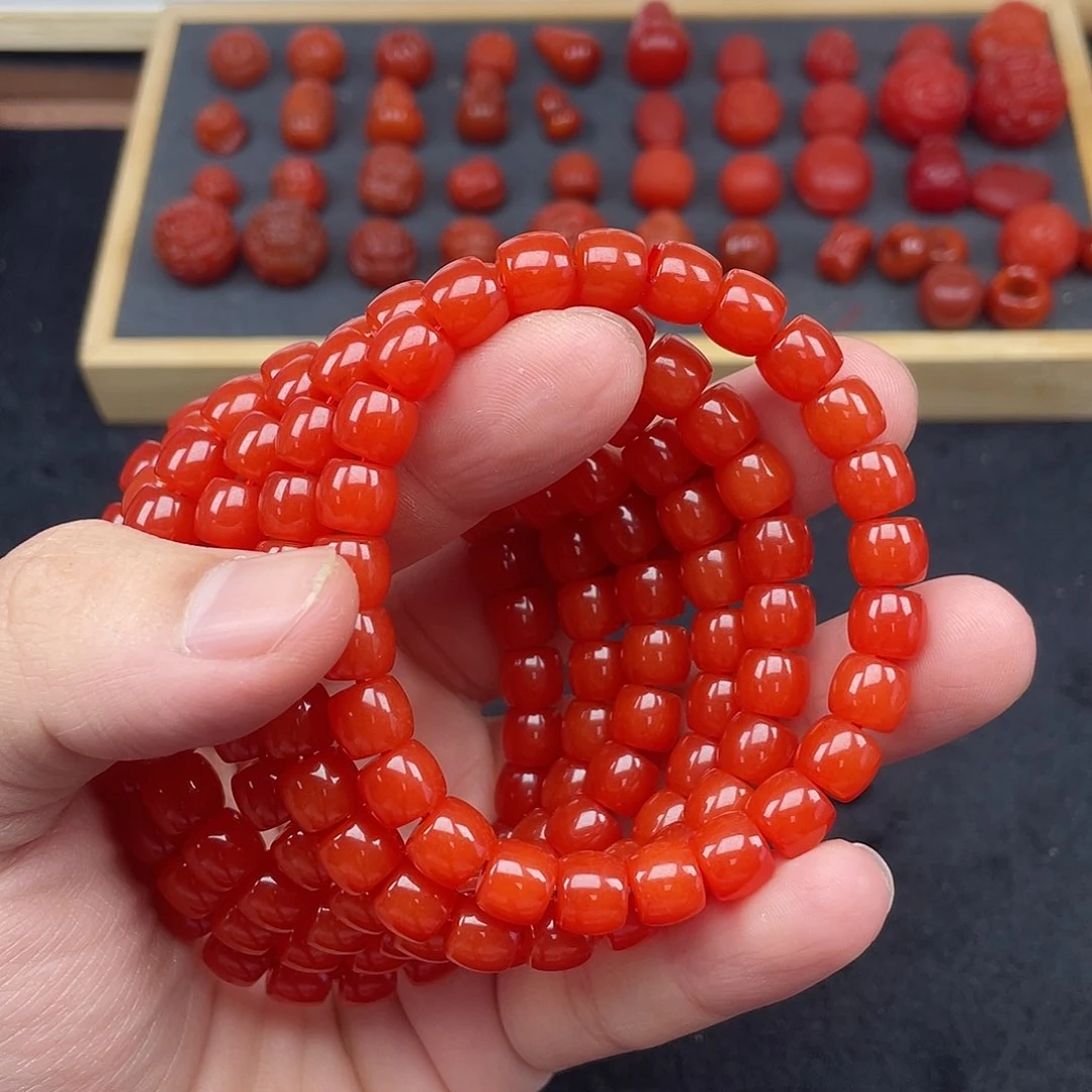 南红玛瑙6号保山锦红卡8直切手链未镶嵌