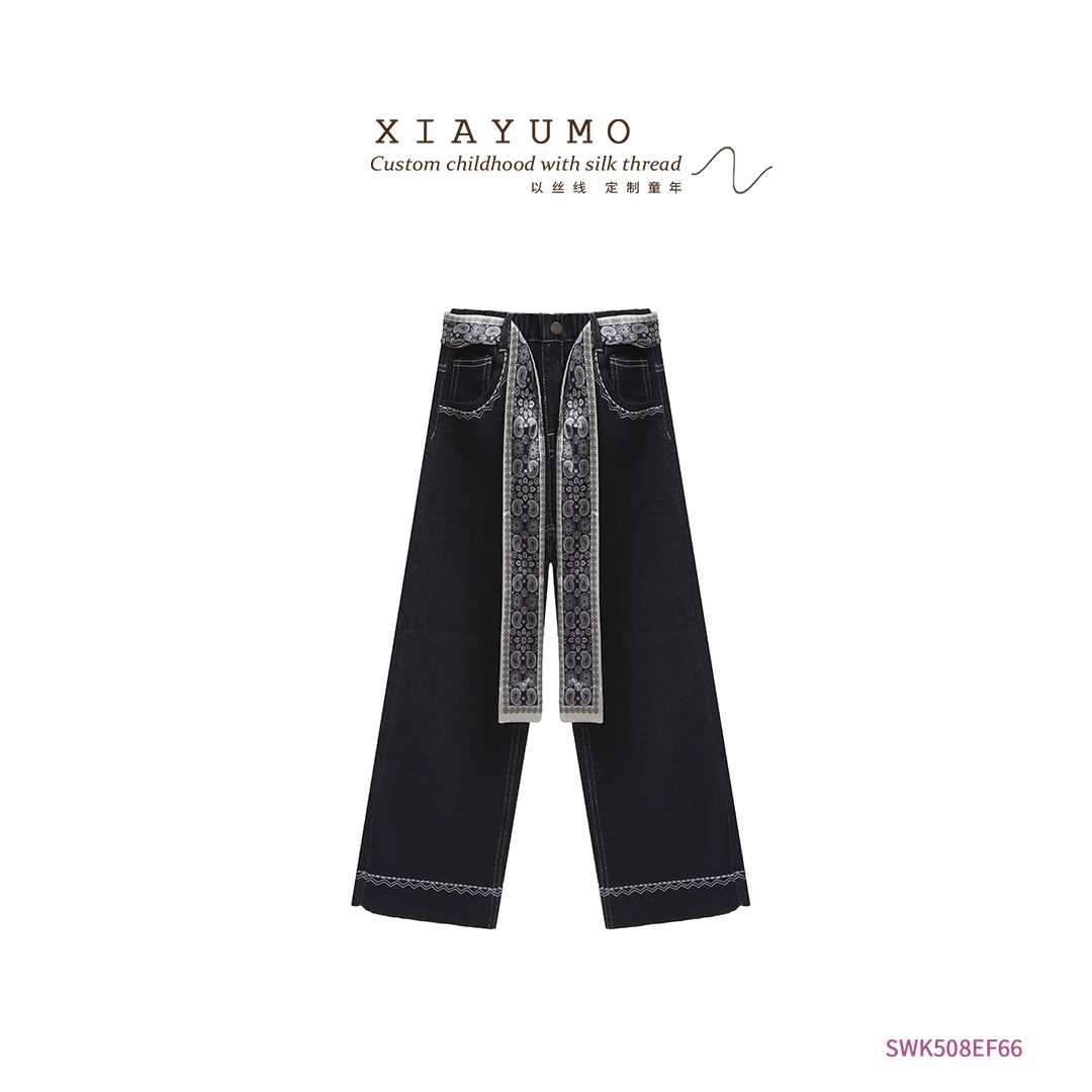 蓝色丝带花边牛仔裤EF66浮力女童新款上新暂用浮力链接外套