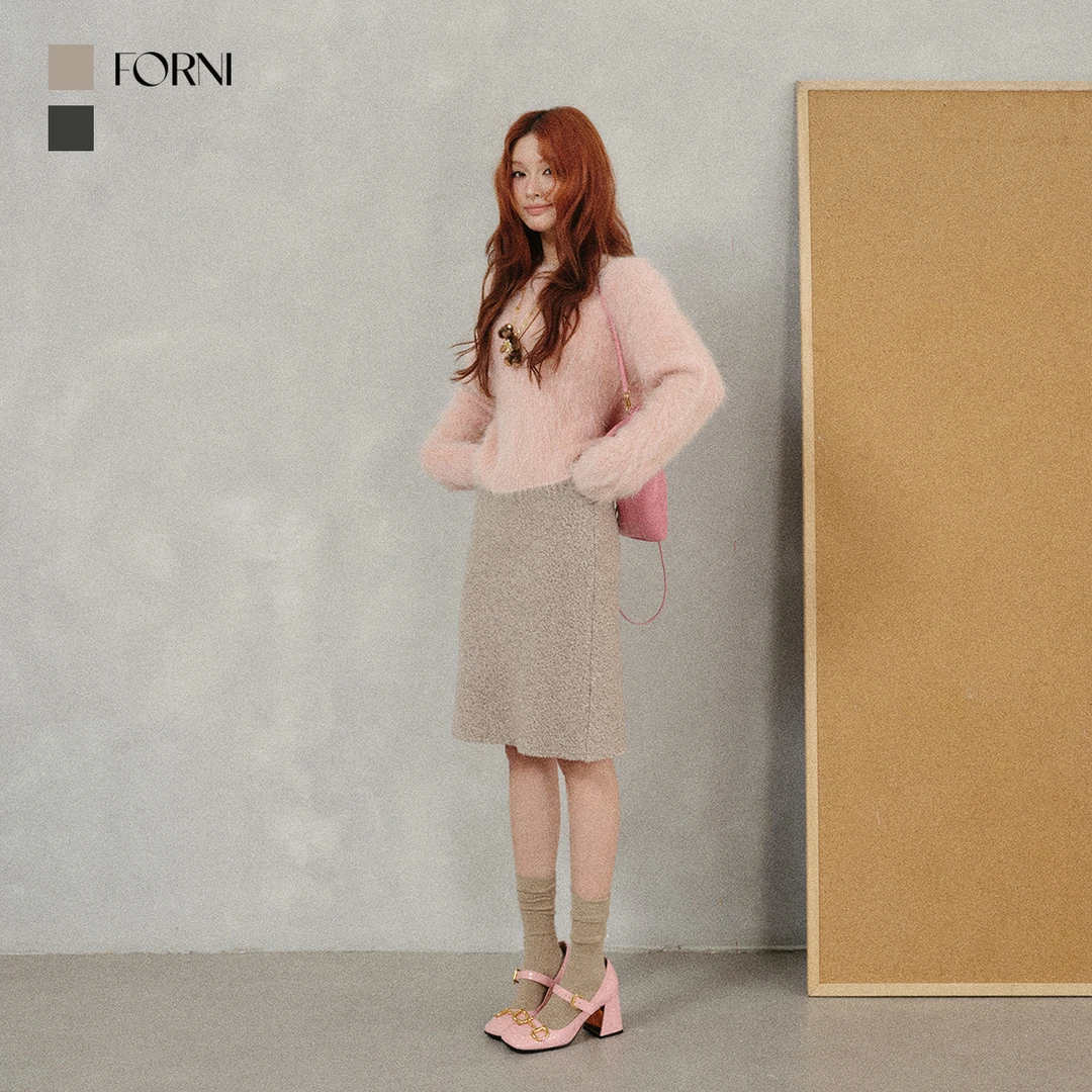 FORNI 晚宴裙 法式复古千金风羊毛针织A字半裙