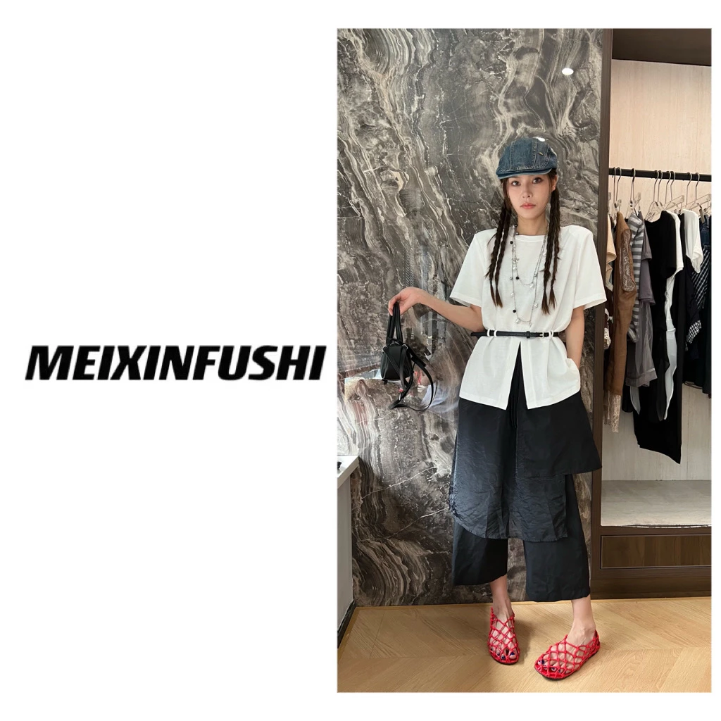 【Mei Xin】下摆开叉腰带设计短袖/5157/D（No退）