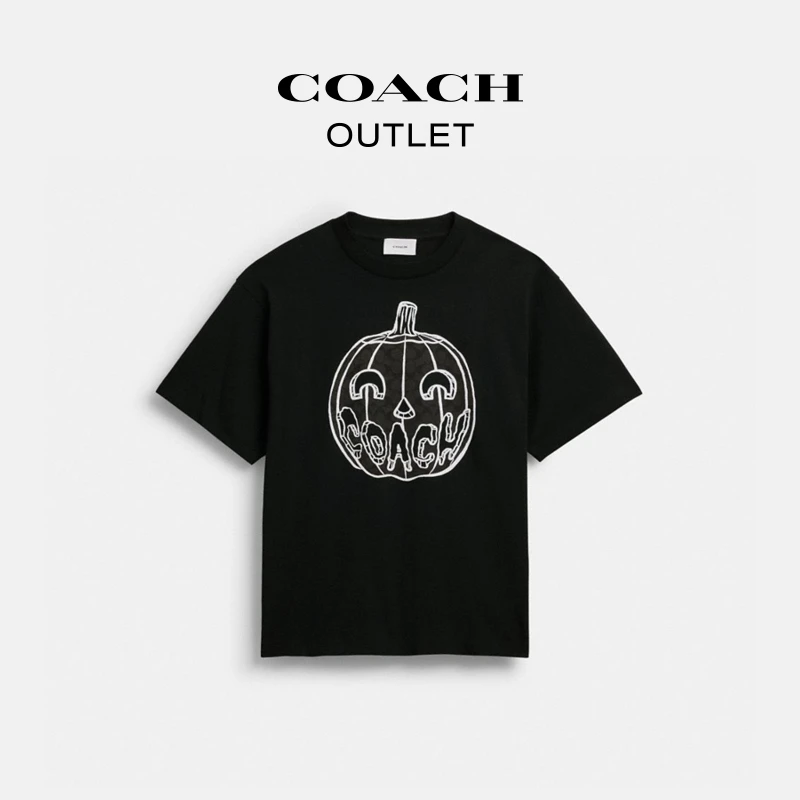 【新品】COACH/蔻驰奥莱 棉质PUMPKIN图案休闲T恤