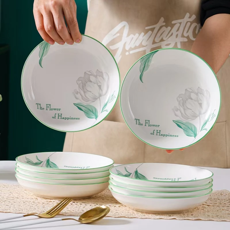 【4只装】6.5英寸16.5cm茉莉花开易清洗微波炉适用家用菜盘