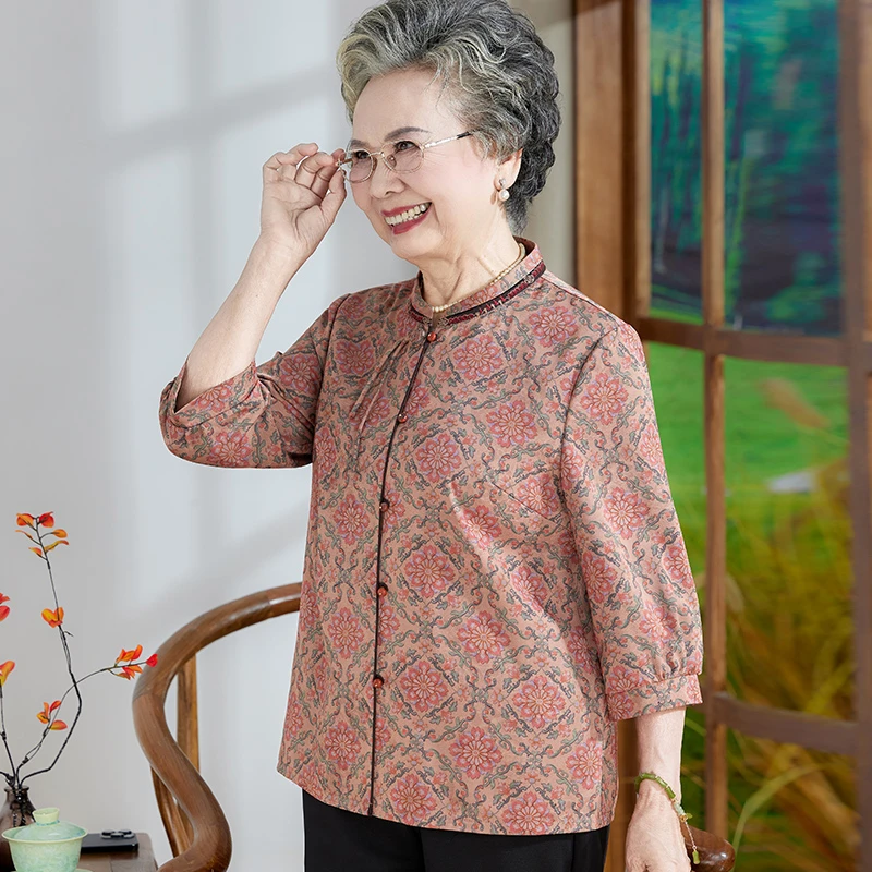 奶奶装夏季衬衫唐装老年人妈妈夏装新中式衬衣宽松大码老太太衣服