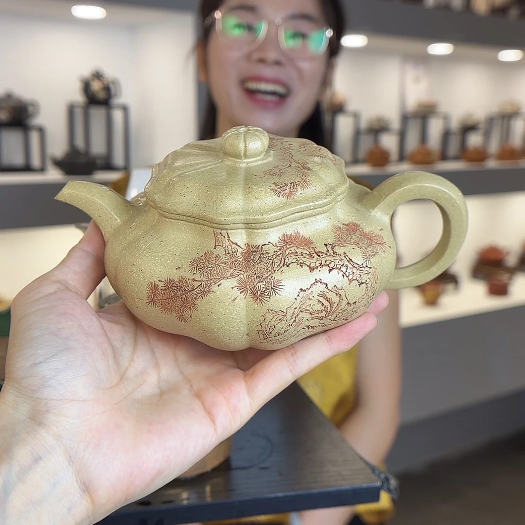 茶壶紫砂曹银花老师420cc本绿