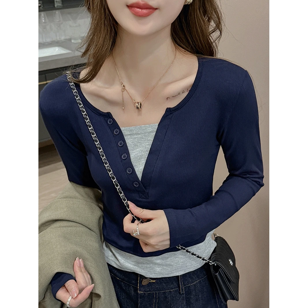 设计感辣妹短款纯欲韩版性感长袖显瘦打底衫内搭百搭小众修身