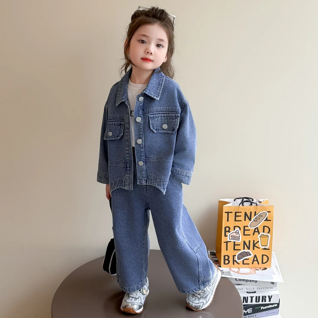 女童春秋潮款牛仔套装2025新款儿童秋装韩版女宝宝秋季时髦两件套