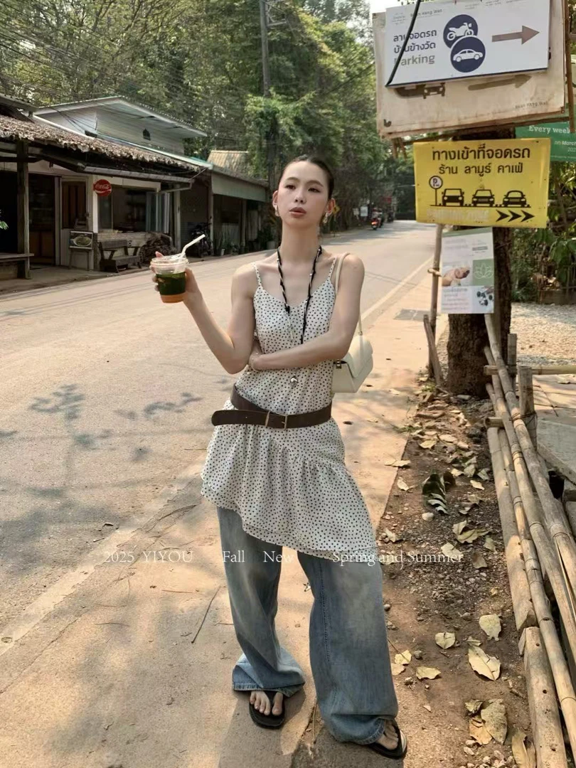 YIYOU@D26797 韩版不规则波点吊带宽松显瘦无袖裙 7-3