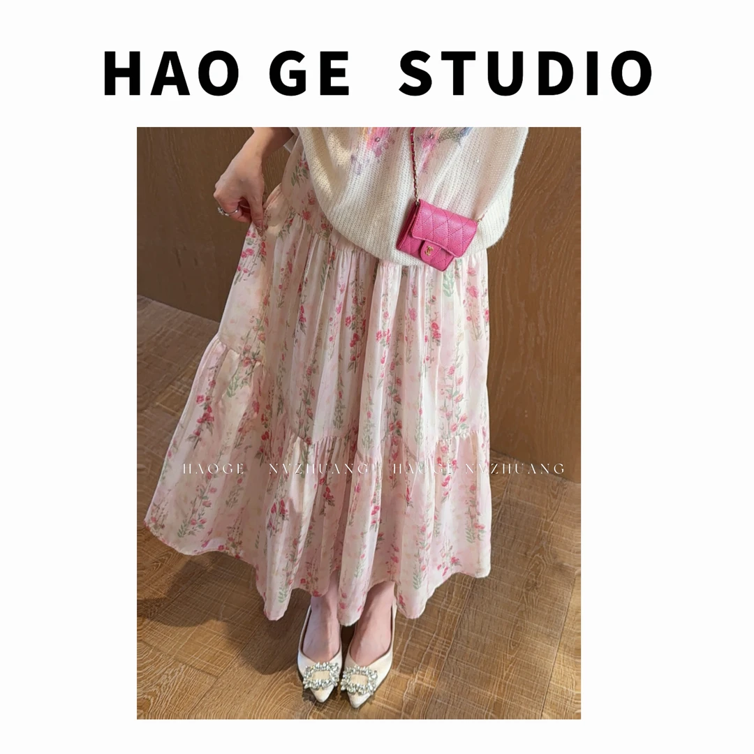 初·Chu●花甜伞下X5BSQ0353A半身裙预中长款显瘦碎花高腰甜美款