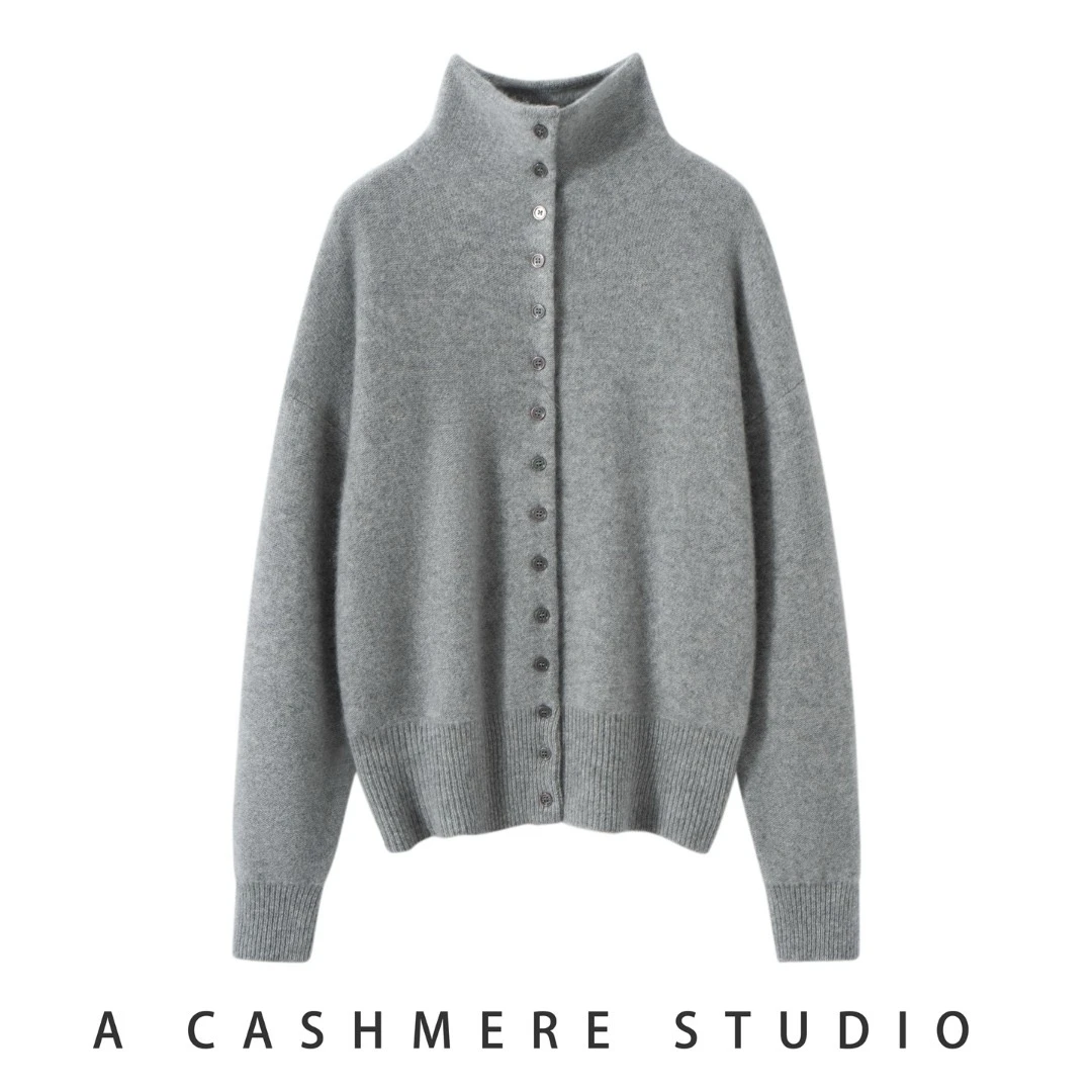 康妮康A类100%山羊绒开衫双股加厚高领外套毛衣打底衫