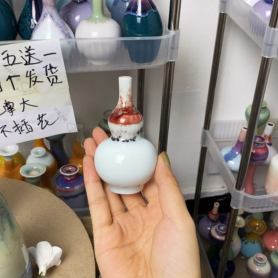 摆件巴掌大不插花景德镇高温陶瓷小花器