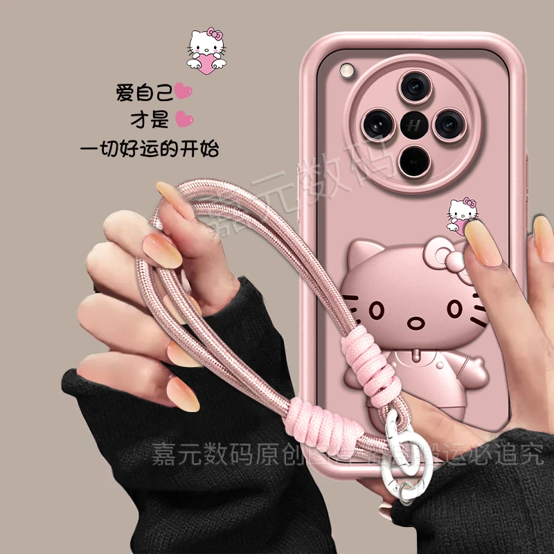 适用【oppofindx8】爱自己香槟粉高颜值猫咪补妆镜支架手机壳防摔女