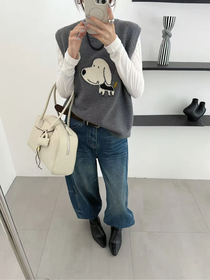 爱舞服饰 狗狗图案绵羊毛无袖马甲