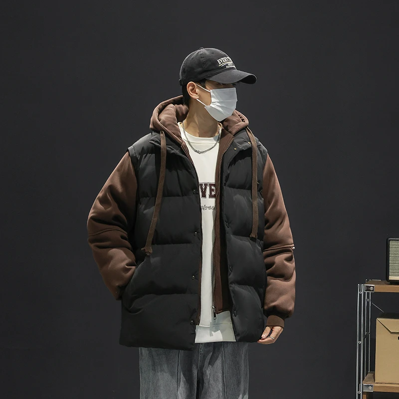 假两件棉衣棉服男冬季加厚棉袄宽松连帽面包服青少年休闲保暖情侣