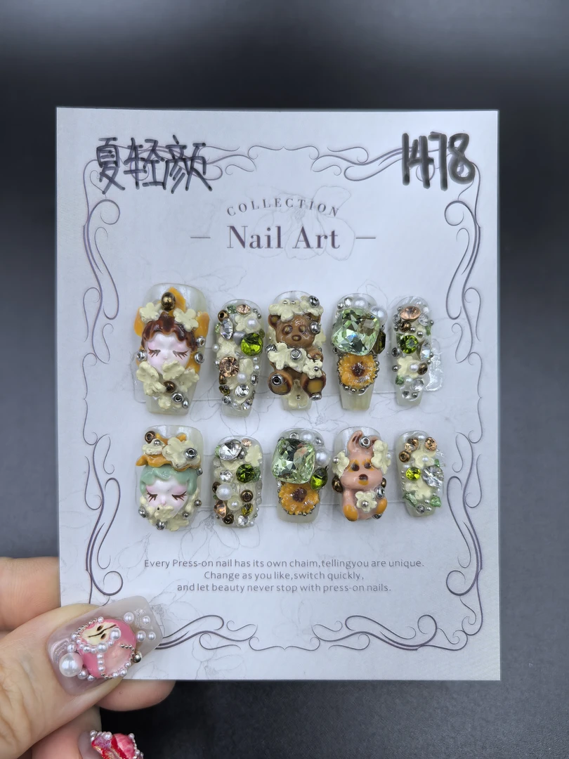 【Dandan出品】 夏轻颜 长梯 纯手工穿戴甲10片 娃娃款