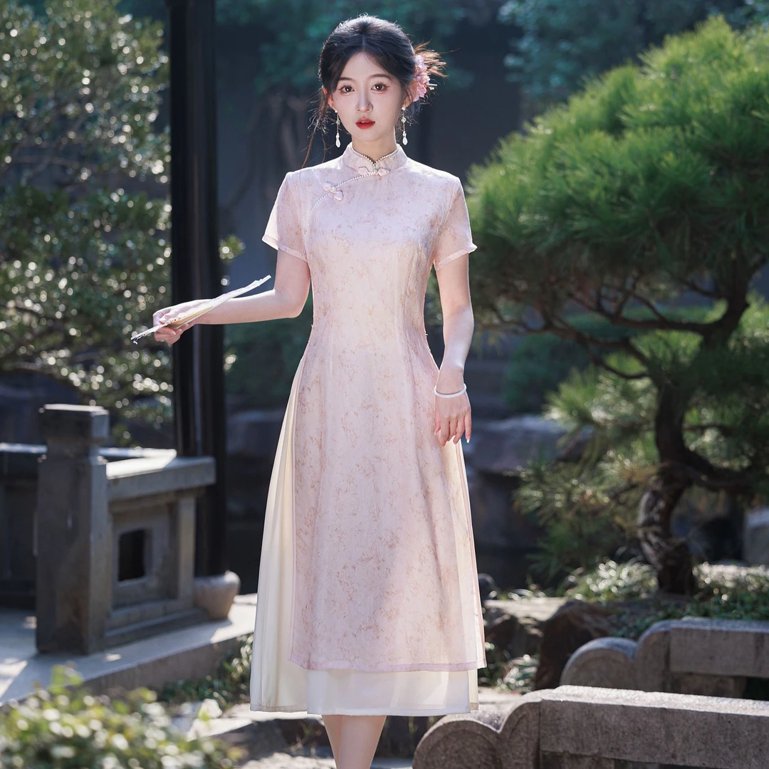 【青未了】2025夏季新款皱皱布中国风改良显瘦减龄旗袍 衣长120